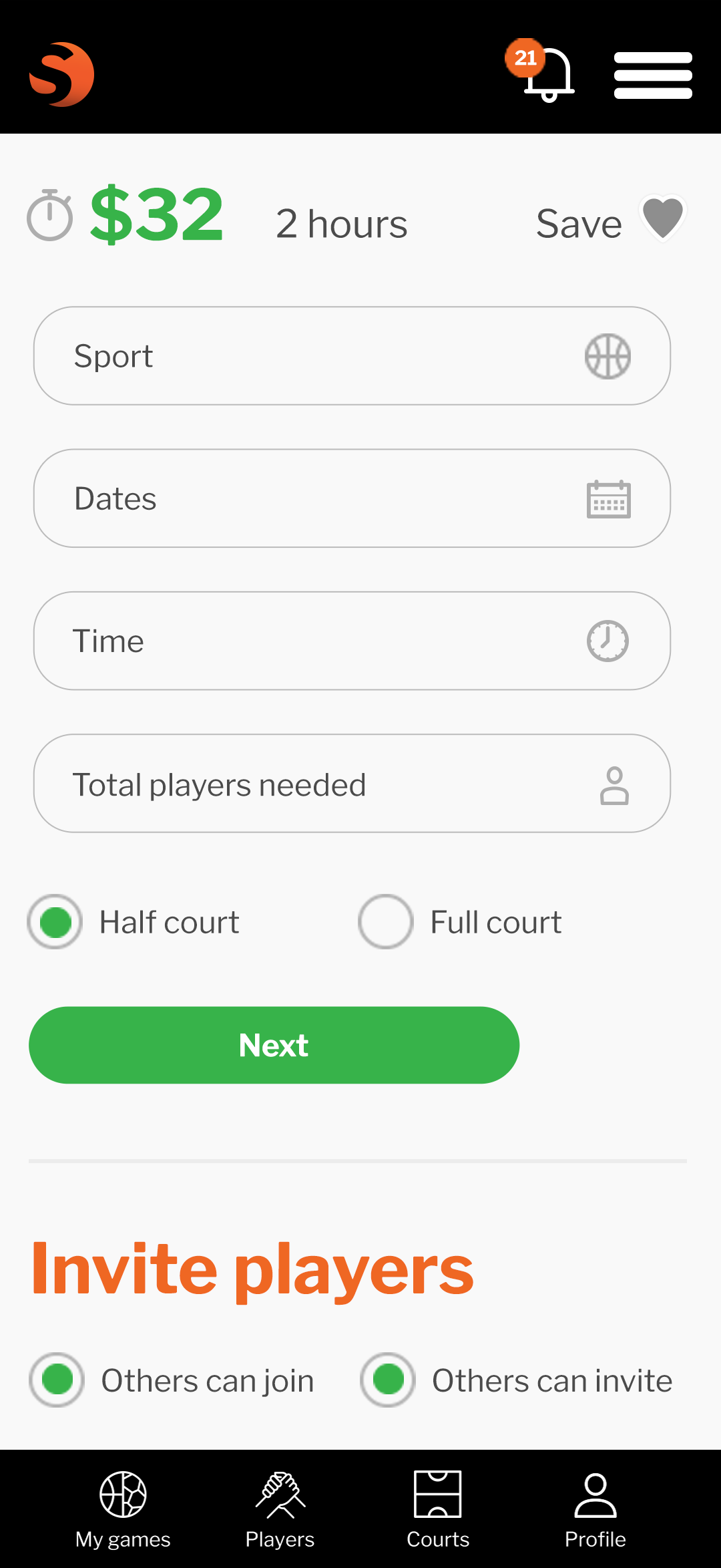 Sportslots mobile game details screen